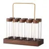Tools 10Pcs Single Dose Coffee Bean Storage Tubes Coffee Bean Cellar with Wooden Holder Stand Airtight Sealed Glass Canister Jars