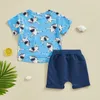 Комплекты одежды, летняя одежда для маленьких мальчиков, пляжная одежда, футболки с короткими рукавами и принтом ладони акулы, топы, шорты, 2 шт., для маленьких мальчиков