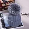 15 cm Echtpelz Ball Cap Pom Poms Winter Hut Für Frauen Mädchen Wolle Gestrickte Baumwolle Mützen Marke Dicke weibliche