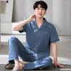 Pijamas masculinos estilo pijama para verão algodão puro manga curta calças compridas cardigan lapela conjunto de grandes dimensões minimalista casa roupas