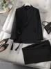 Conjuntos de terno casual para mulheres senhora do escritório roupas rendas jaqueta festa feminino blazer calça conjunto 2 peça rosa preto ropa de mujer 240226