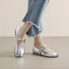 silver leather split toe flat shoes woman mary janes tabi ninja flats female cozy dress shoes ankle belt moccasins plus size 43 240228