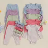 3 pçs com nervuras de algodão macio bebê meninas roupas conjunto outono primavera outfits manga longa macacão calças bandana crianças conjunto roupas infantis 240226