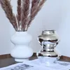 Vasos Círculo Criativo Vaso de Cerâmica Arte Abstrata Arranjo de Flores Recipiente Branco Prata Hidropônico Sala de Jantar Decoração