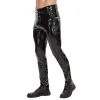 Pants Hommes en cuir brillant pantalon droit fermeture éclair sexy entrejambe ouverte brillant PVC cuir pantalon décontracté mâle façonnage Wetlook Latex Leggings