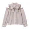 Blouses Femmes Sweet Lolita Femmes élégantes M-2XL Printemps Automne Harajuku Dentelle Bow Chemises à manches longues Girly Kawaii Tops Blusas Camisas