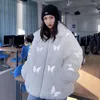 Damen Jacken Parkas Plüsch Reflektieren Licht Schmetterling Kunstpelz Jacke Für Frauen Y2K Mode Übergroßen Casual Lose Mantel Chic Gedruckt