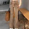 Damen Jeans Bell Bottom Braune Hose für Frau Flare Flared mit Taschen Hose Hohe Taille S Medium Wash Gyaru Aesthetic R