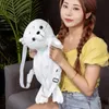 50 cm lindo sello blanco peluche mochila juguetes bebé niños mar león almohada encantadora mochila rellena regalo para niños 240223