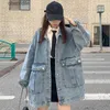 Kvinnorjackor jackor plus storlek Jean Women Spring Autumn Lapel Long Sleeve Korean Denim Woman Big Pocket Coat 240301