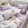 Conjunto de roupa de cama de algodão lavado classe A, 4 peças, pequeno, fresco, conjunto de colcha de fio duplo, lençol floral, dormitório, 3 peças