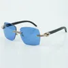 Fabrik-Bestseller im exquisiten Stil 3524018, Mikroschliff-XL-Diamantlinsen-Sonnenbrille, natürliche schwarze Holzbeine, Brillengröße 18–135 mm