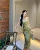 Vêtements ethniques rétro style chinois fait à la main perlé amélioré imprimé Qipao jupe longue robe française slim fit