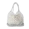 Sacs de soirée Sac à main tissé creux en corde de papier brillant 2 couleurs or et argent avec sac de corde de doublure en coton pour sac de plage en maille pour femme J240301