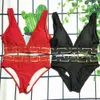 Черно-красный комплект бикини, дизайнерский женский купальник из двух частей, новый купальник без рукавов с глубоким V-образным вырезом, летний пляжный купальный костюм