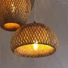 Lampy wiszące z żarówką LED Rattan Wiklingowa bambusa drewniana światło sufit LUSTER żyrandol w HangLamp ręka rzemiosła do domu