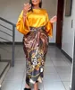 Africain imprimé deux pièces ensembles jupe femmes col rond ample manches évasées à lacets jupe 2 pièces costume femmes 240219
