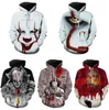 Men039s Hoodies Sweatshirts Spring Chapter Two Movie Pennywise Clown Stephen King 3D Hoodie Fashion Personality Hip Hop Pullo3227757