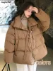 Parkas Solid Parkas 여성 겨울 느슨한 코트 한국 스타일 캐주얼 한 올무 두꺼운 따뜻한 패션 스트리트웨어 학생 주머니 세련