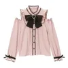 Blouses Femmes Sweet Lolita Femmes élégantes M-2XL Printemps Automne Harajuku Dentelle Bow Chemises à manches longues Girly Kawaii Tops Blusas Camisas