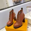 Tasarımcı Yıldız Trail Boots High Heels patik kadınlar siyah kahverengi deri ayak bileği bot ayakkabıları 34-43