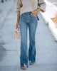 Damen Jeans Flare High-Waist Split Y2k Straight Loose Wide-Leg Hose Slim Fit Vintage Washed Denim Long