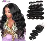 Allove Peruaans Recht Lichaam Diep Krullend 3 Bundels Remy Human Hair Extensions Met 44 Vetersluiting Dubbele Inslag Weefsel voor Vrouwen Al43819917