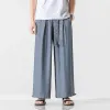 Byxor 2023 Summer Men Japan Samurai och Thai Wide Leg LCE Silk Pants Chinese Urban Streetwear Loose Long Bottoms Byxor