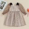 Robes de fille en bas âge filles coeur robe enfants décontracté princesse à manches longues col carré Tulle Tutu Patchwork été