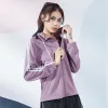 Jackets Running Jacket Women Striped Zipper Long Sleeve Hooded Sports Active Wear for Women Gym Clothing Casual Jersey Fitness Yoga Top