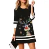 Casual Kleider Frauen Mini Kleid Rotwein Glas Print Streetwear Frauen Herbst Mit Weihnachtsbaum Elch Tasse Muster