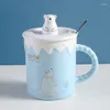 Kubki ceramiczny kreskówka kreskówka śliczna polarna drukowana kawa na oprogramowanie do napoju z pokrywką