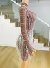 Stage Wear Brillant Strass Perles Fringe Mesh Robe Moulante Femmes Soirée Concert Transparent Gland Outfit Chanteur Costume