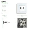 Controle bseed tv satélite tomada de parede com painel vidro cristal branco preto ouro padrão da ue 86mm diy parte para melhoria da casa