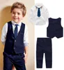 Bröllop baby pojke kostym outfit barnkläder set skjorta västbyxor binda 4stycke outfits pojkar formella klädsekvens dot tuxedos sui3051561