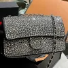 Çanta siyah akşam yemeği çantaları tasarımcı çanta moda klasik tote tek omuz çanta lüks flep crossbody tote çanta kadınlar cüzdan yapay matkap zinciri paket hediye