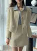 Herbst Winter Elegante Mode Kleine Duft Tweed Zwei Stück Set Für Frauen Jacke Mantel Rock Anzüge Koreanische OL 2 Stück Outfits 240220