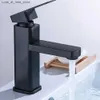 Rubinetti per lavandino del bagno Rubinetto del bagno nero Miscelatore per lavabo caldo e freddo in acciaio inossidabile verniciato a spruzzo bacino quadrato installazione a ponte monoforo Q240301