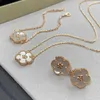 Designer Van cl-ap High version clover plum blossom necklace for women with thick 18k rose gold plating natural double-sided white Fritillaria petal collarbone chain