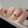 Cluster Rings 925 Sterling Silver Emerald Zirconia Ring Vintage Simple Justerable Luxury Women's Engagement Wedding Party