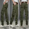 Calças primavera outono homens workwear calças soltas em linha reta carga multi bolso esportes ao ar livre camo calças de trabalho duráveis