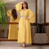 Roupas étnicas Moda Muçulmana Jalabiya para Mulheres Luxo Diamantes Médio Oriente Kaftan Árabe Robe Chiffon Vestido Flare Mangas Compridas Cristal