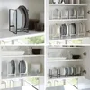 Kök förvaring S/L Portable Pot Rack Cover Plate Dish Drying Organizer Drainer Skåp Sort