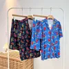 Foreign Trade Order! Japanese G-family Summer Cartoon Hero Print Knitted Cotton Embroidered Short Sleeve Pajamas Home Furnishings Couples