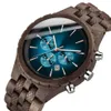 Mens Wood Watches 럭셔리 다기능 목재 시계 남성 석영 레트로 시계 남자 패션 스포츠 손목 Watch350g