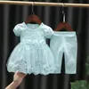 Śliczne dziewczyny bawełniane zestawy odzieży księżniczki niemowlę maluch koronkowy kwiatowy top i spodni urodzinowa przyjęcie tutu garnitury dla dzieci stroje 240226