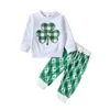 Clothing Sets Toddler Girls Irish Day Pants White Long Sleeve Sweatshirt Clover Checkerboard Print