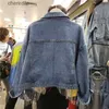 Giubbotti da donna Primavera Autunno Frange Catena Jeans Donna Manica corta Cappotti di jeans a maniche lunghe Studentesse Coreano Streetwear Cappotto 240301