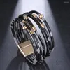 Charme Armbänder 2024 Modeschmuck Retro Multilayer Leopard Print Leder Armband Manschette Armband Magnet Schnalle Für Frauen