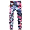 Ontwerper voor herenmode hiphop graffiti broek sport jogging elastische slim fit denim broek heren jeans